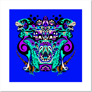 bright immortal tribal beasts in ecopop pattern Posters and Art